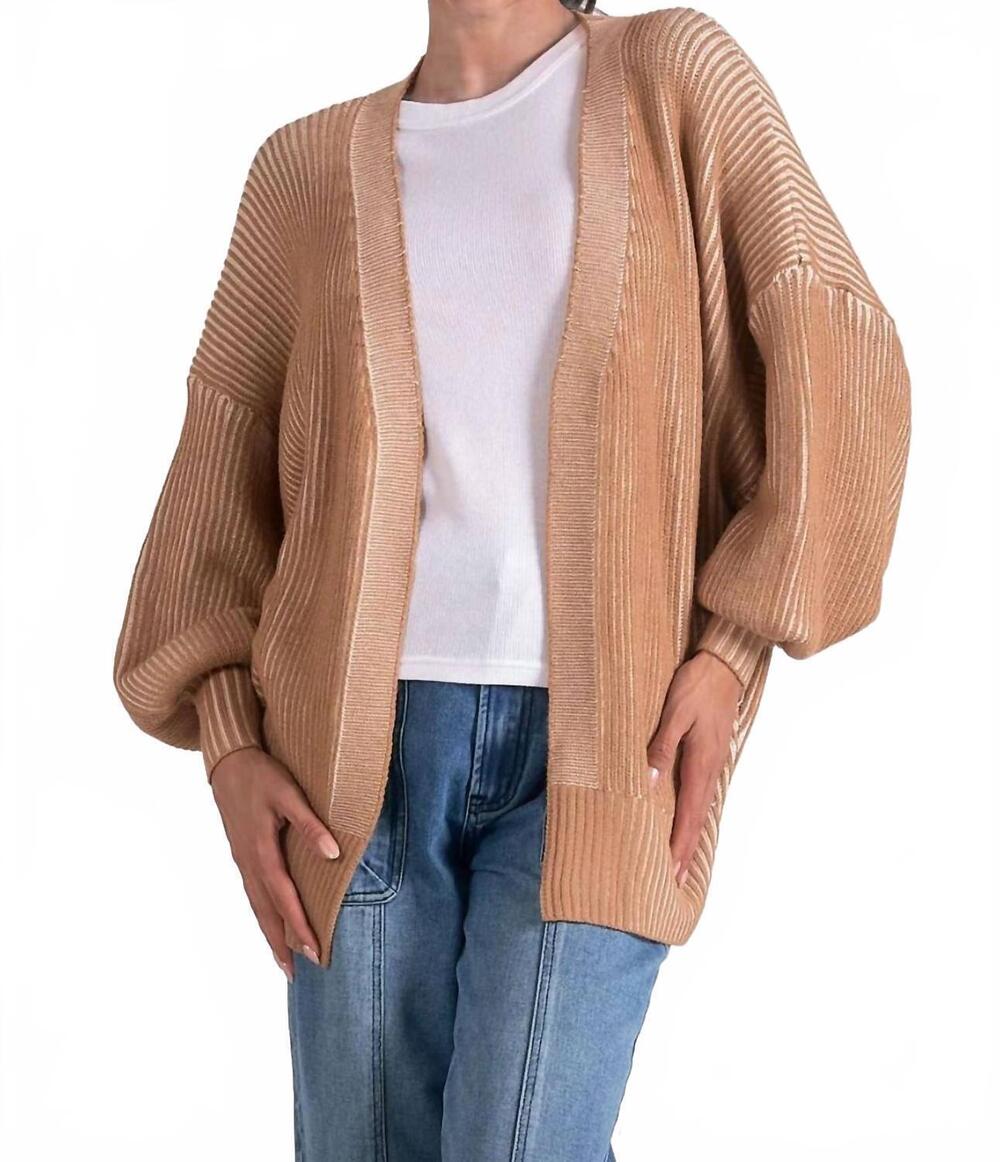 NEW ELAN ribbed cardigan in tan/white